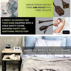 GoGreen Power 20' Extension Cords, 3-Outlet, 16 AWG, Brown, 3/Pack (GG-24820-3)