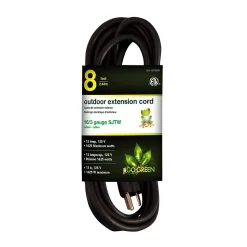 GoGreen Power 8' Indoor/Outdoor Extension Cord, 16 AWG, Black (GG-13708BK)
