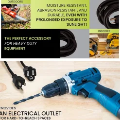 GoGreen Power 100' Indoor/Outdoor Extension Cord, 16 AWG, Black (GG-13700BK)