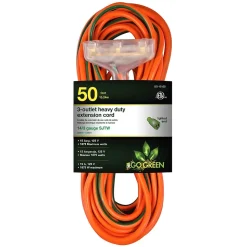 GoGreen Power 50' Indoor/Outdoor Extension Cord, 3-Outlet, 14 AWG, Orange (GG-15150)
