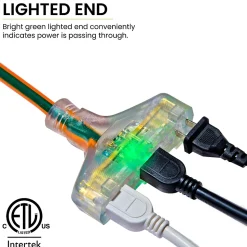 GoGreen Power 100' Indoor/Outdoor Extension Cord, 3-Outlet, 12 AWG, Orange (GG-15200)