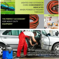 GoGreen Power 100' Indoor/Outdoor Extension Cord, 14 AWG, Orange (GG-13800)