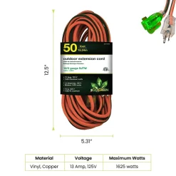 GoGreen Power 50' Indoor/Outdoor Extension Cord, 16 AWG, Orange (GG-13750)