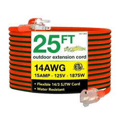 GoGreen Power 25' Indoor/Outdoor Extension Cord, 14 AWG, Orange (GG-13825)