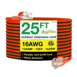 GoGreen Power 25' Indoor/Outdoor Extension Cord, 16 AWG, Orange (GG-13725)
