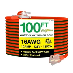 GoGreen Power 100' Indoor/Outdoor Extension Cord, 16 AWG, Orange (GG-13700)