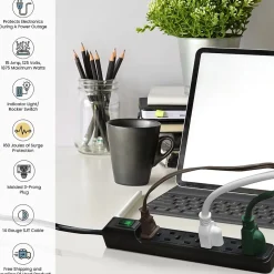 GoGreen Power 6 Outlet Mini Surge Protector, 2' cord, Black (GG-16103MINBK)