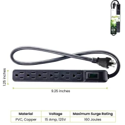 GoGreen Power 6 Outlet Mini Surge Protector, 2' Cord, White (GG-16103MIN)