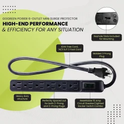 GoGreen Power 6 Outlet Mini Surge Protector, 2' Cord, White (GG-16103MIN)