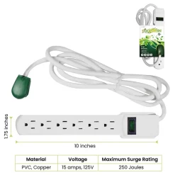 GoGreen Power 6 Outlet Surge Protector, 6' Cord, White (GG-16106MS)