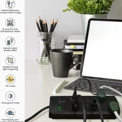 GoGreen Power 8 Outlet Surge Protector, 6' cord, Black (GG-18316BK)