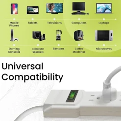 GoGreen Power 6 Outlet Surge Protector, 12' cord, White (GG-16103M-12)