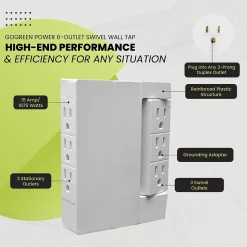 GoGreen Power 6 Outlet Swivel Wall Tap Adapter, White (GG-16000TSW)