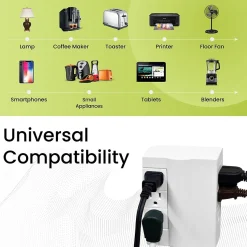 GoGreen Power 6 Outlet Swivel Wall Tap Adapter, White (GG-16000TSW)