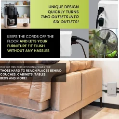 GoGreen Power 6 Outlet Swivel Wall Tap Adapter, White (GG-16000TSW)