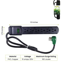 GoGreen Power 2.5' Surge Protector, 6 Outlet, Black (GG-16103MSBK)