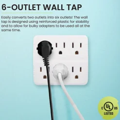 GoGreen Power Wall Tap, 6 Outlet, White, 3/Pack (GG-16000TW)