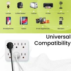 GoGreen Power Wall Tap, 6 Outlet, White, 3/Pack (GG-16000TW)