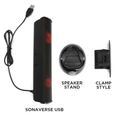 GOgroove SonaVERSE Clip-on USB-A Stereo Speaker with LEDs, Red (GGSVUSB200RDWS)