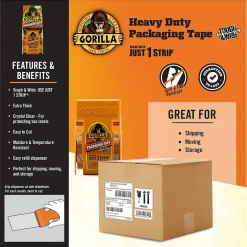 Gorilla Heavy Duty Tough & Wide Packaging Tape with Dispenser, 2.88