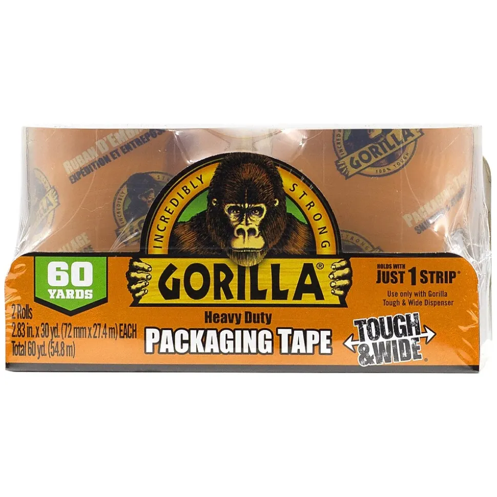 Gorilla Heavy Duty Tough & Wide Packaging Tape Refill, 2.88" x 30 yd., Clear, 2 Rolls/Pack (6030402)
