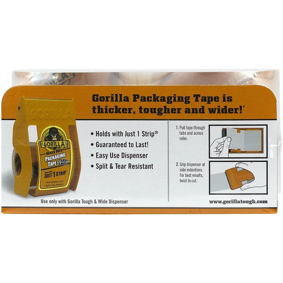 Gorilla Heavy Duty Tough & Wide Packaging Tape Refill, 2.88" x 30 yd., Clear, 2 Rolls/Pack (6030402)