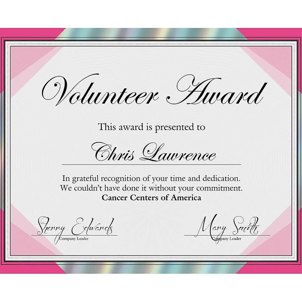 Great Papers Rainbow Foil Certificates, 8.5" x 11", Happy Pink, 15/Pack (2019003)