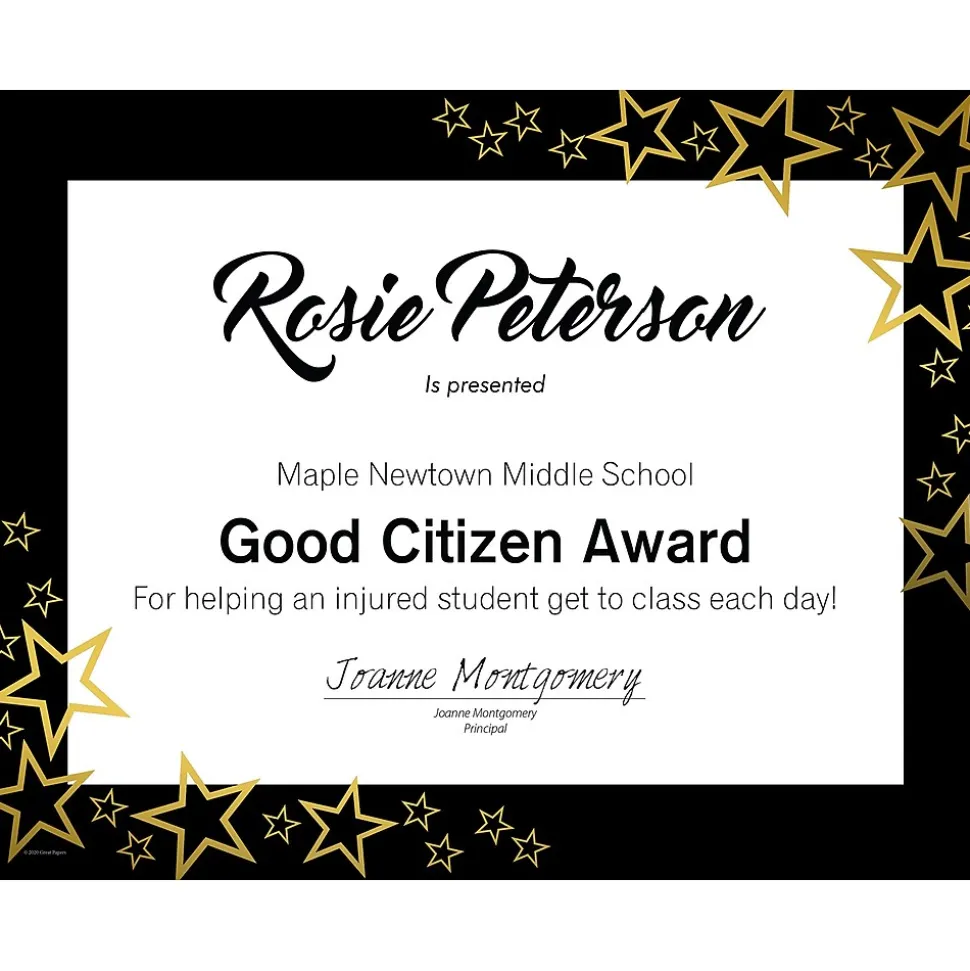 Great Papers Star Search Certificates, 8.5" x 11", White/Black/Gold, 15/Pack (2020001)