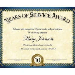 Great Papers Years of Service Certificates, 8.5" x 11", 20/Pack (2015113)