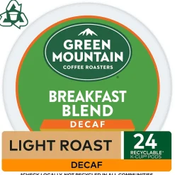 Green Mountain Breakfast Blend Decaf Coffee Keurig® K-Cup® Pods, Light Roast, 24/Box (5000330139)