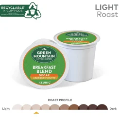 Green Mountain Breakfast Blend Decaf Coffee Keurig® K-Cup® Pods, Light Roast, 96/Carton (7522)
