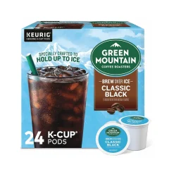 Green Mountain Brew-Over-Ice Classic Black Iced Coffee, Dark Roast, 0.40 oz. Keurig® K-Cup® Pods, 24/Box (390276)
