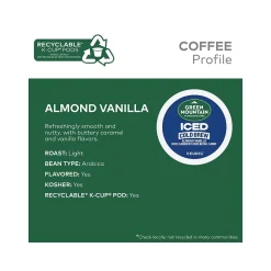 Green Mountain Coffee Roasters Iced Cold Brew Almond Vanilla Iced Coffee Keurig® K-Cup® Pods, Light Roast, 20/Box (5000372045)