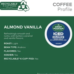 Green Mountain Coffee Roasters Iced Cold Brew Almond Vanilla Iced Coffee Keurig® K-Cup® Pods, Light Roast, 80/Carton