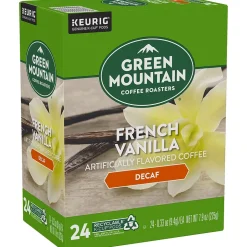 Green Mountain French Vanilla Decaf Coffee Keurig® K-Cup® Pods, Light Roast, 96/Carton (7732CT)