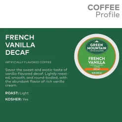 Green Mountain French Vanilla Decaf Coffee Keurig® K-Cup® Pods, Light Roast, 96/Carton (7732CT)