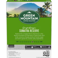 Green Mountain Sumatra Reserve Coffee, Dark Roast, 0.40 oz. Keurig® K-Cup® Pods, 24/Box (4060)