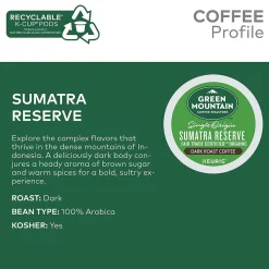 Green Mountain Sumatra Reserve Coffee, Dark Roast, 0.40 oz. Keurig® K-Cup® Pods, 24/Box (4060)