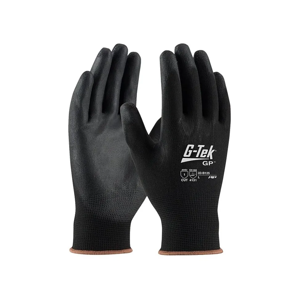 G-Tek 33-B125 Polyurethane Coated Nylon Gloves, Medium, 13 Gauge, Black, 12 Pairs (33-B125/M)
