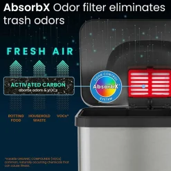 halo AirStep Stainless Steel Rectangular Step Pedal Trash Can with AbsorbX Odor Control System, 13 Gal., Silver (TR13SS)