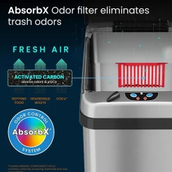 halo Stainless Steel Rectangular Extra-Wide Sensor Trash Can with AbsorbX Odor Control System, 13 Gal., Silver (SC13RX)