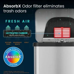 halo TapCan Stainless Steel Rectangular Pedal Sensor Trash Can with AbsorbX Odor Control System, Black Trim, 13 Gal. (TC13SB)