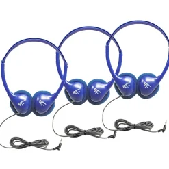HamiltonBuhl Kids On-Ear Blue Stereo Headphone, Blue, 3/Pack (HECKIDSHA2-3)