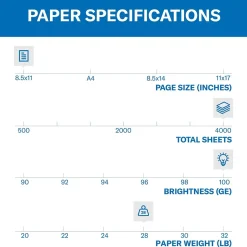 Hammermill Premium 8.5" x 11" 3-Hole Punched Color Copy Paper, 28 lbs., 100 Brightness, 500 Sheets/Ream, 8 Reams/Carton (102500)