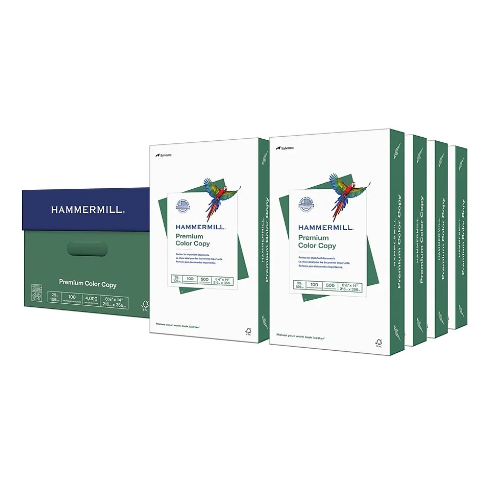 Hammermill Premium Color Copy 8.5" x 14" Printer Paper, 28 lbs., 100/Brightness, 8 Reams/Carton (102475)