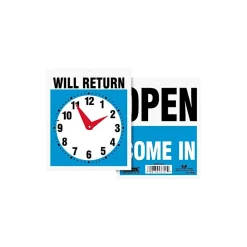 Headline® Reversible "OPEN/WILL RETURN" Business Sign with Clock, 7 1/2" x 9", 1 each