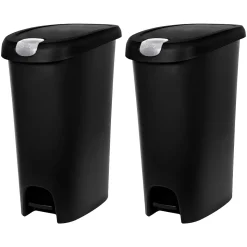 Hefty Lockable Step On Trash Can, 12 Gallon, Black, 2/Pack (HFTCOM225807545)