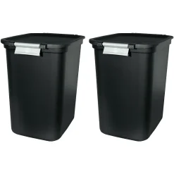 Hefty Locking Hinged Lid Trash Can, 7.7 Gallons, Black, 2/Pack (HFTCOM229207507)