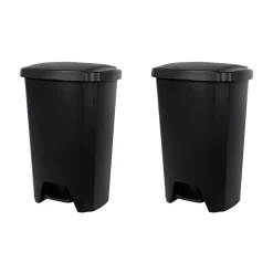 Hefty Step On Trash Can, Black, 12.2 Gallon, 2/Pack (2198HFTCOM075)