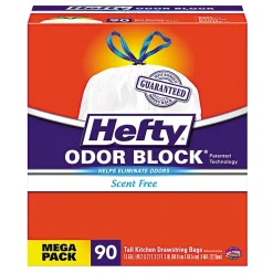 Hefty Strong 13 Gallon Kitchen Trash Bag, 23.75" x 27", Low Density, 0.9 mil, White, 90 Bags/Box (RFPE84574CT)